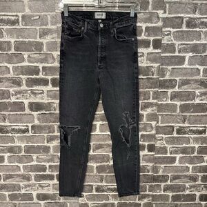 Agolde Nico High Rise Slim in Cassette black wash jeans ripped knees